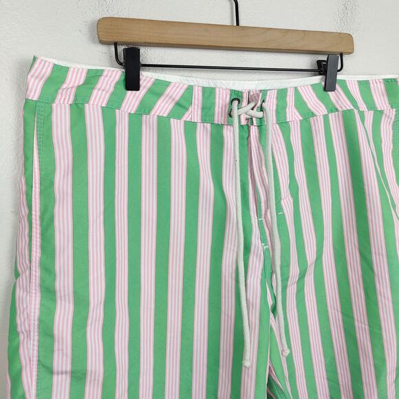 Strong Boalt Swim Shorts Mens 38 Green Pink Stripe Trunks Palm Beach FL - Picture 2 of 8